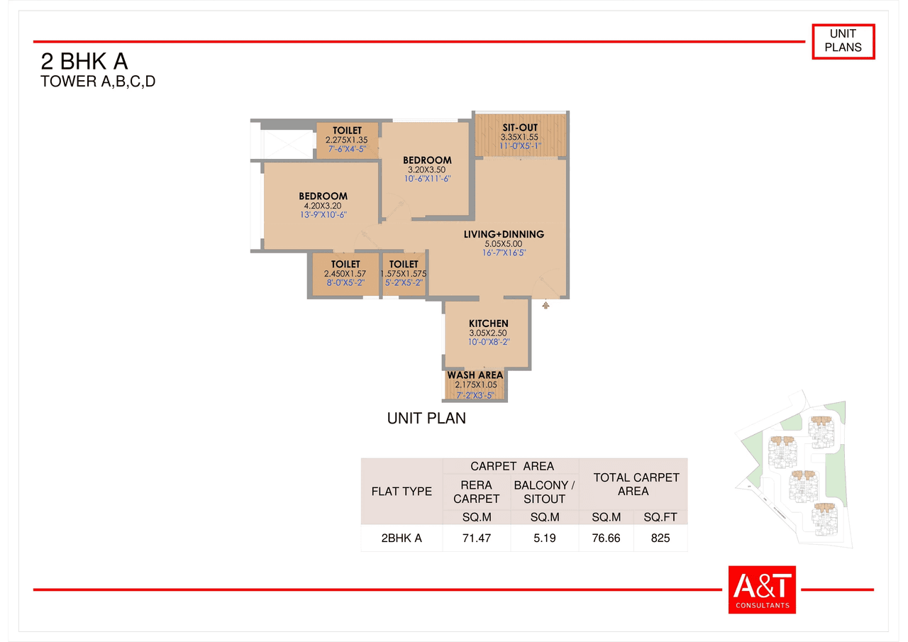 GK Sindhu Skies Unit plan - 825 sq.ft.