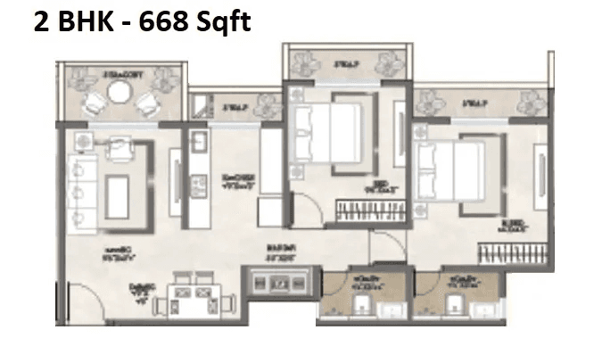 Cosmos Serenity Unit plan - 668 sq.ft.