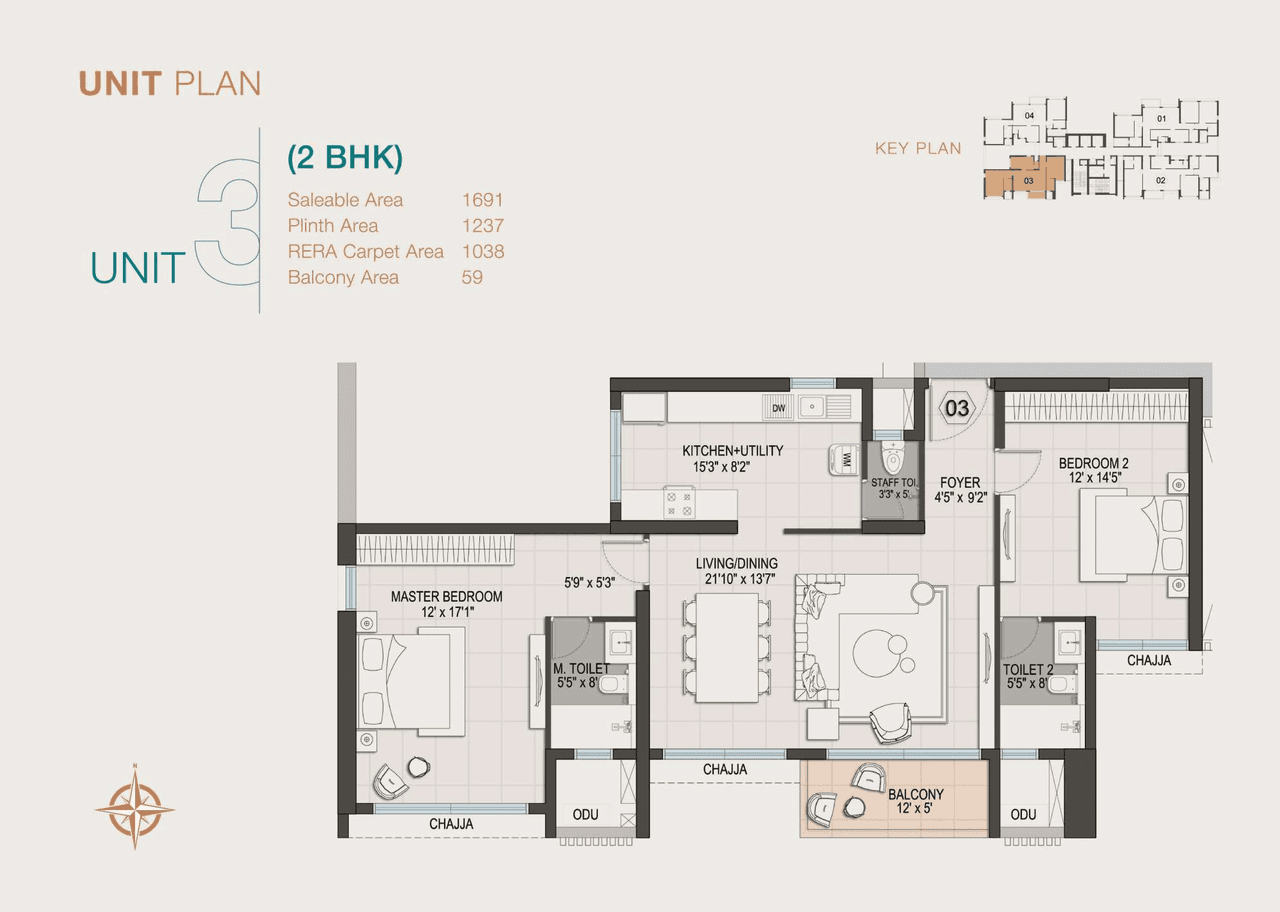 Altis Ocean Cliffs Unit plan - 1234 sq.ft.
