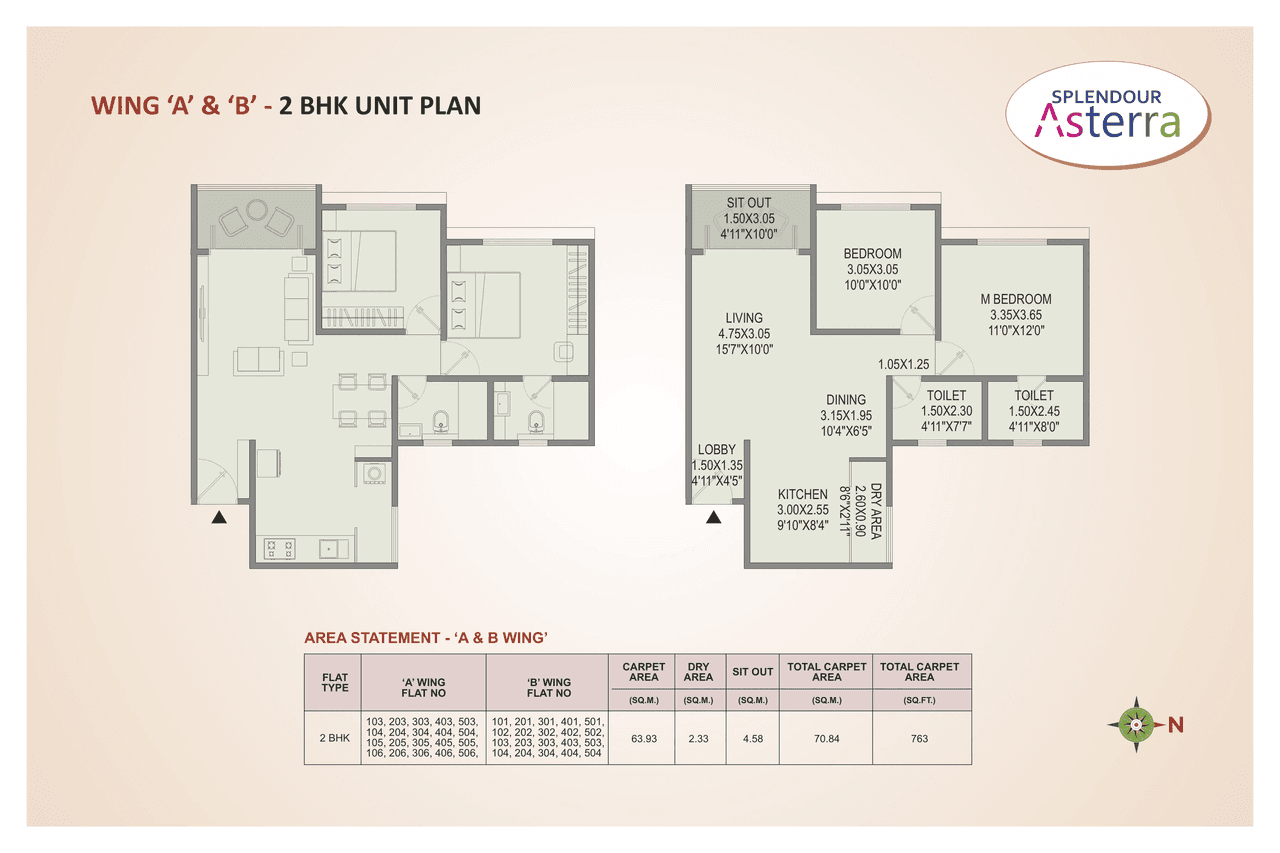 PS Splendour Asterra Unit plan - 763 sq.ft.