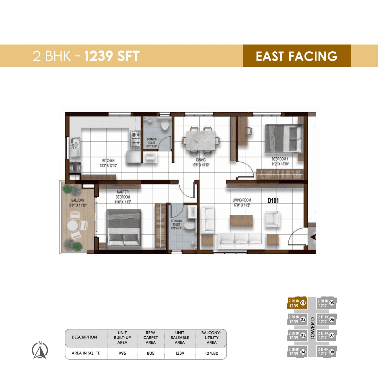 NCC Urban Ivy Tower Unit plan - 805 sq.ft.
