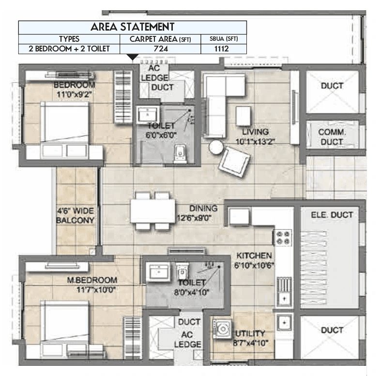Voora One Sea Unit plan - 724 sq.ft.