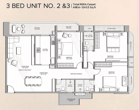 Multistar Autograph Residency Unit plan - 1243 sq.ft.
