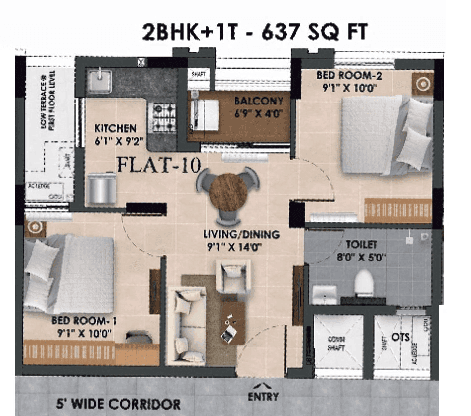 Radiance The Prime Unit plan - 637 sq.ft.