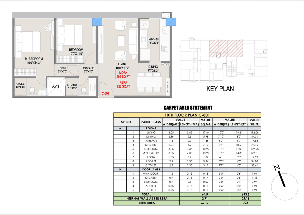 Jet Ananta Unit plan - 723 sq.ft.