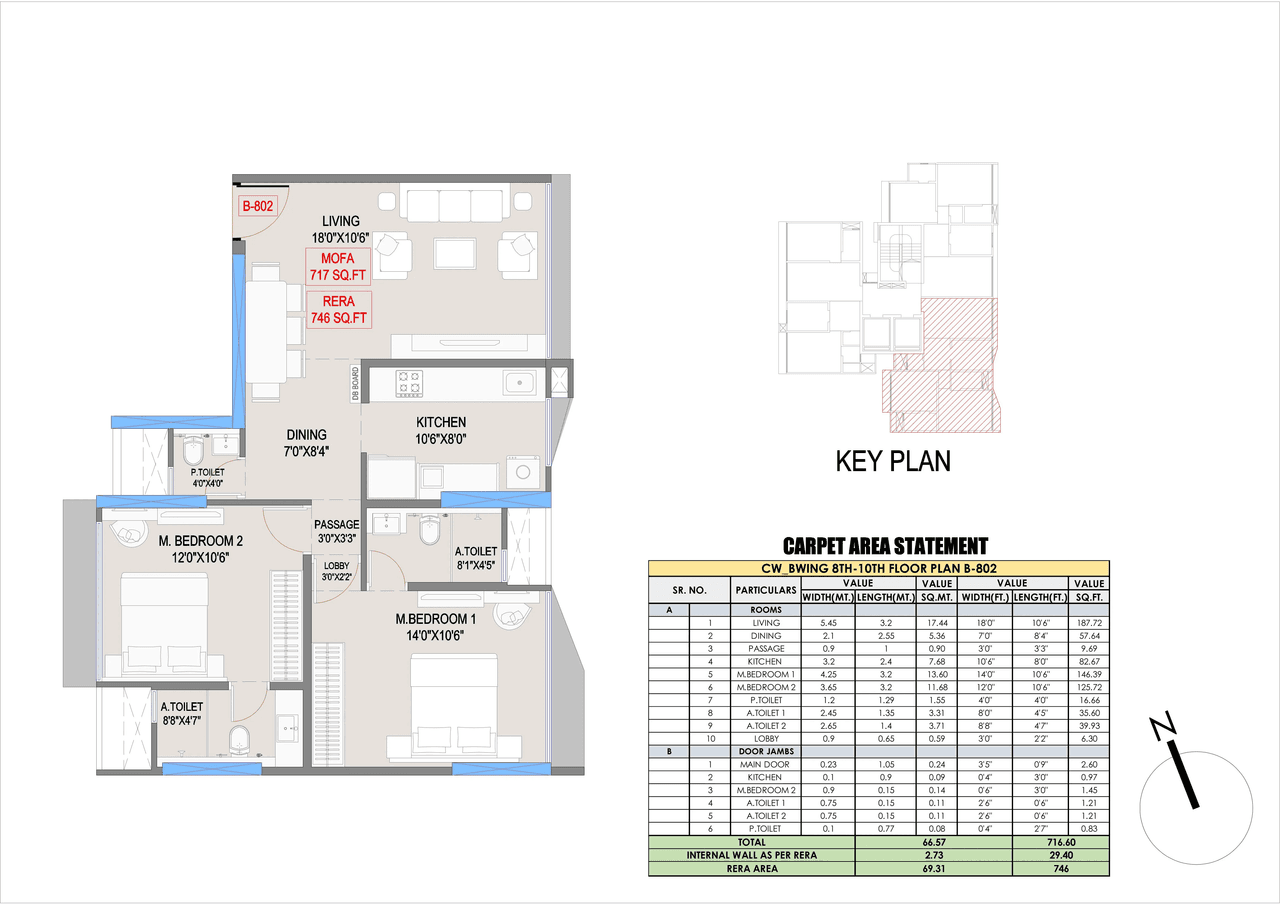 Jet Ananta Unit plan - 746 sq.ft.