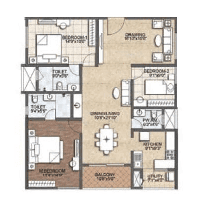 Auro The Regent Unit plan - 1154 sq.ft.