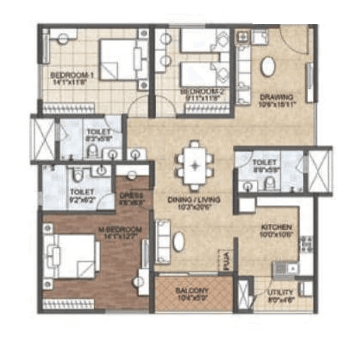 Auro The Regent Unit plan - 1292 sq.ft.