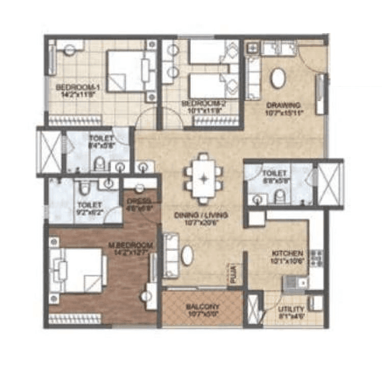 Auro The Regent Unit plan - 1313 sq.ft.