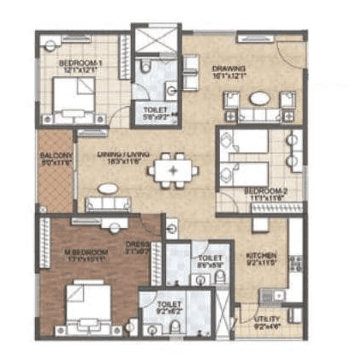 Auro The Regent Unit plan - 1353 sq.ft.