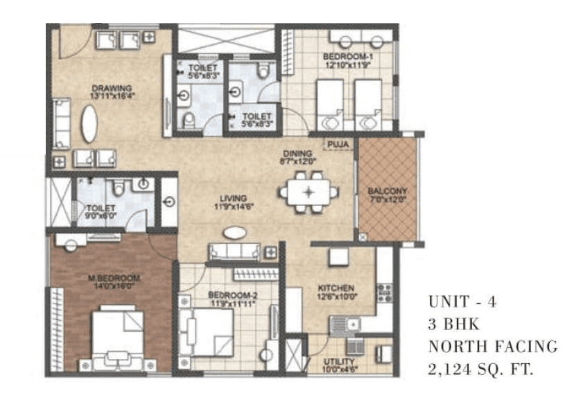Auro The Regent Unit plan - 1486 sq.ft.