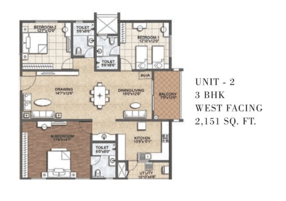 Auro The Regent Unit plan - 1505 sq.ft.