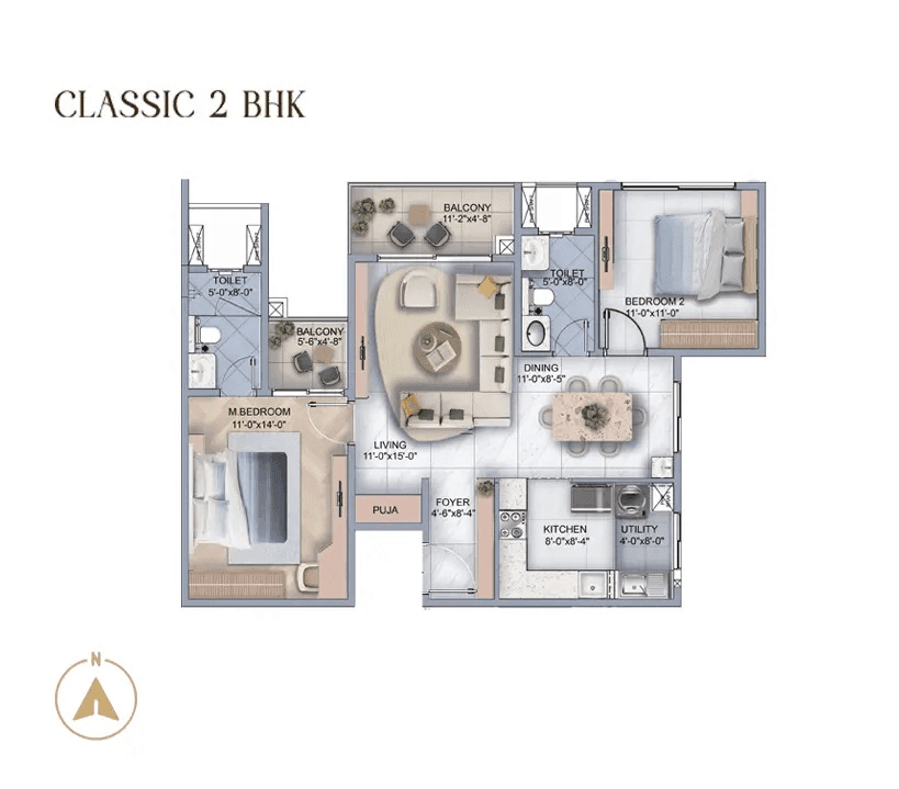 Sumadhura Tea & Twilight Unit plan - 896 sq.ft.