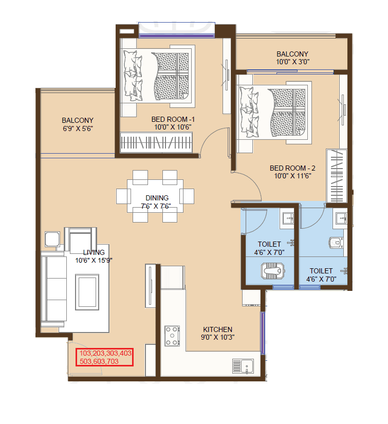 Unit plan - 732 sq.ft.