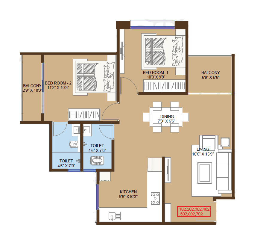 Unit plan - 735 sq.ft.