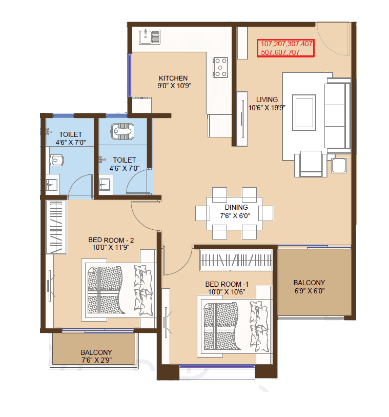Yashodha Tulsi Vrindavan Unit plan - 738 sq.ft.