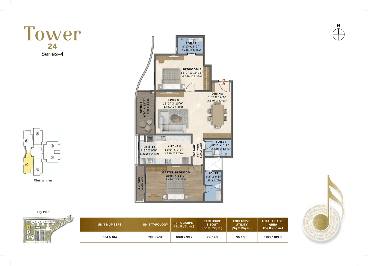 TATA Varnam Unit plan - 1183 sq.ft.