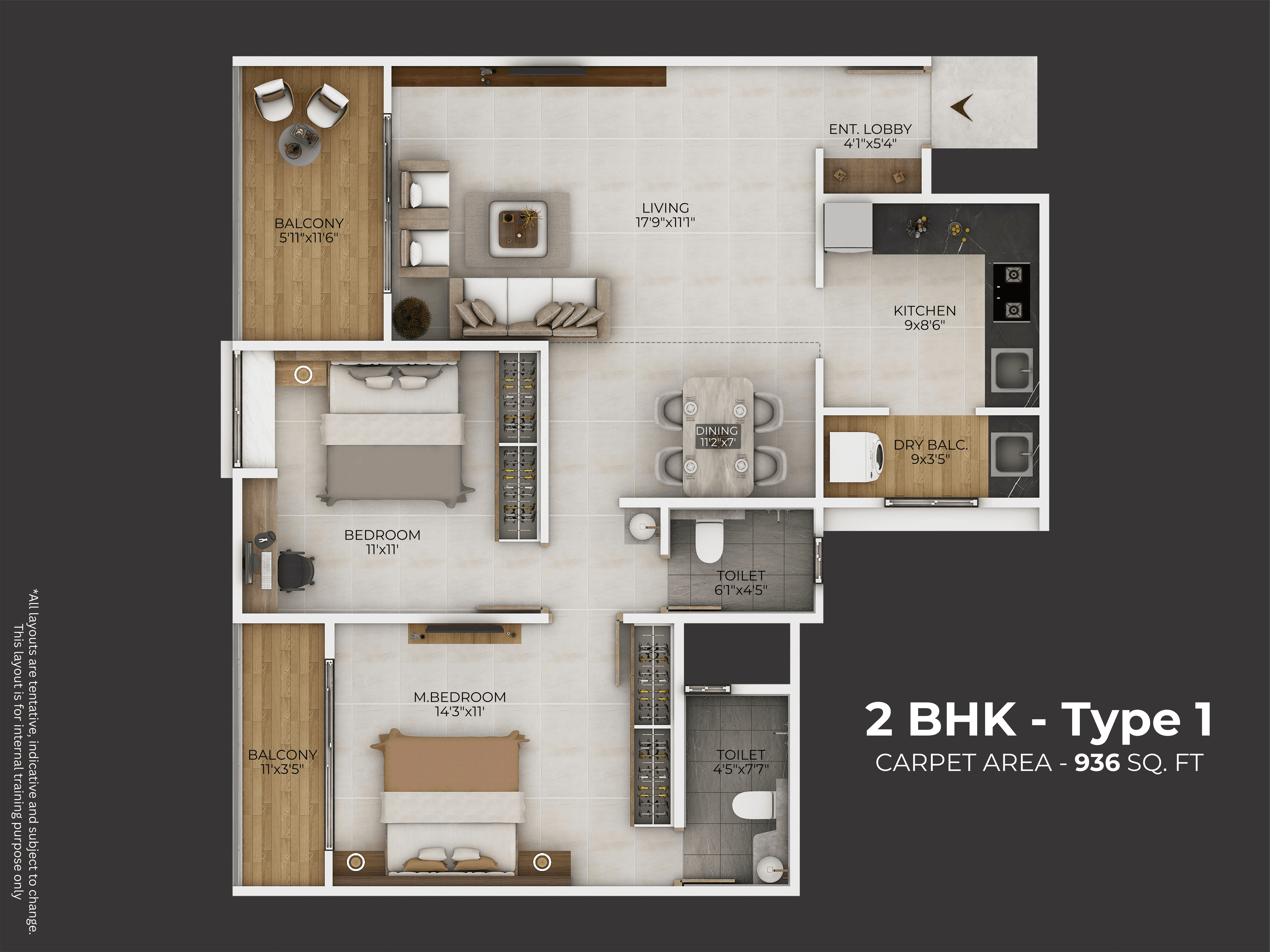 Unit plan - 936 sq.ft.