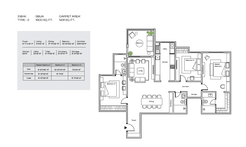Assetz Mizumi Reserve Unit plan - 1431 sq.ft.