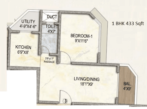 Atmiya Prime Vista Unit plan - 433 sq.ft.