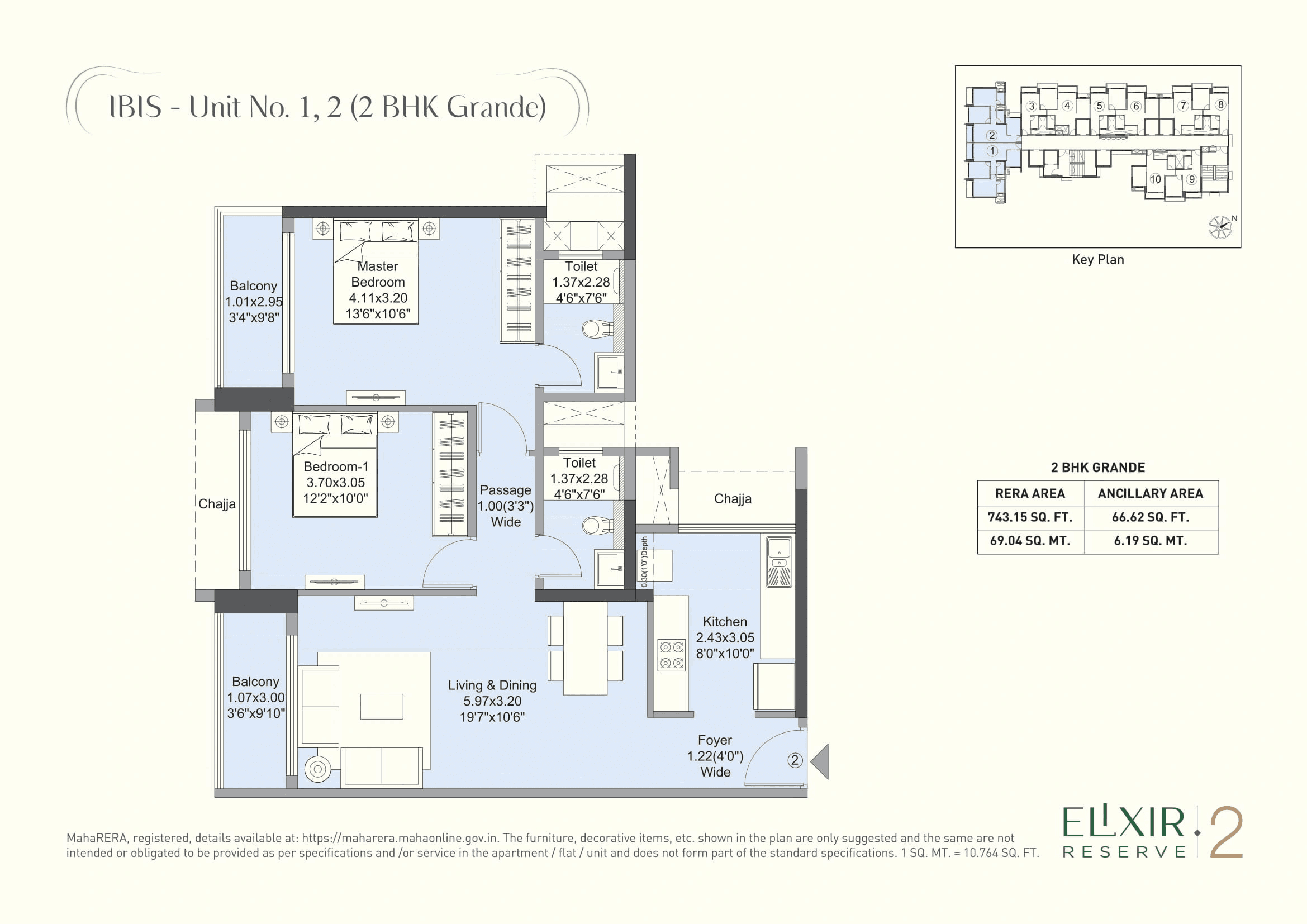 L&T Elixir Reserve Unit plan - 810 sq.ft.