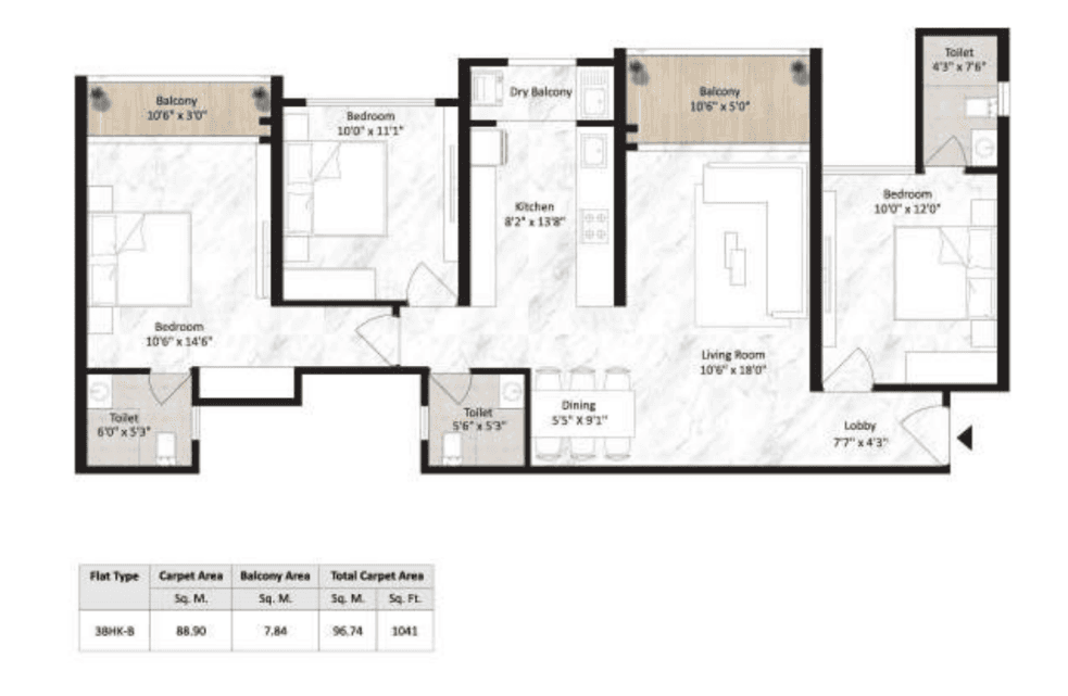 Saheel Itrend Vesta 2.0 Unit plan - 801 sq.ft.