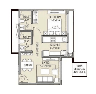 Sigma Amber Unit plan - 407 sq.ft.