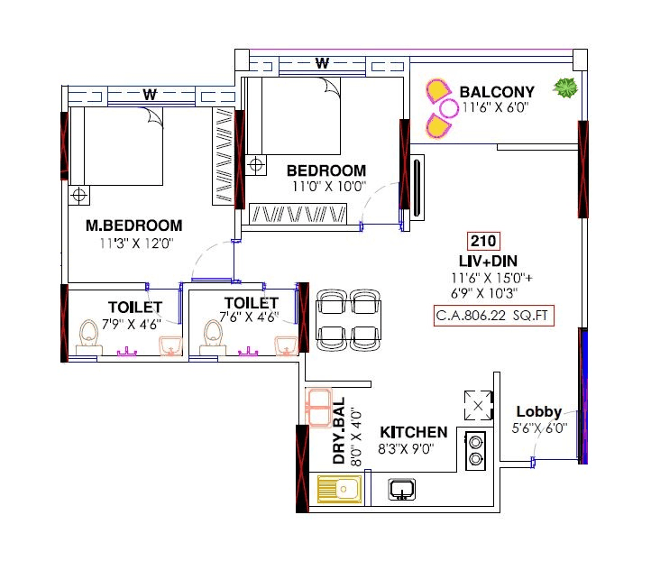 Dalecon Elite Platinum Unit plan - 805 sq.ft.