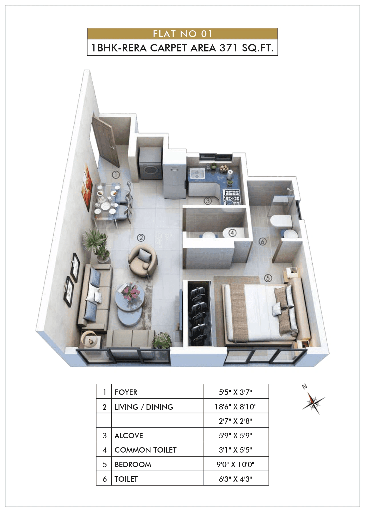 Atmiya Prime Centria Unit plan - 371 sq.ft.