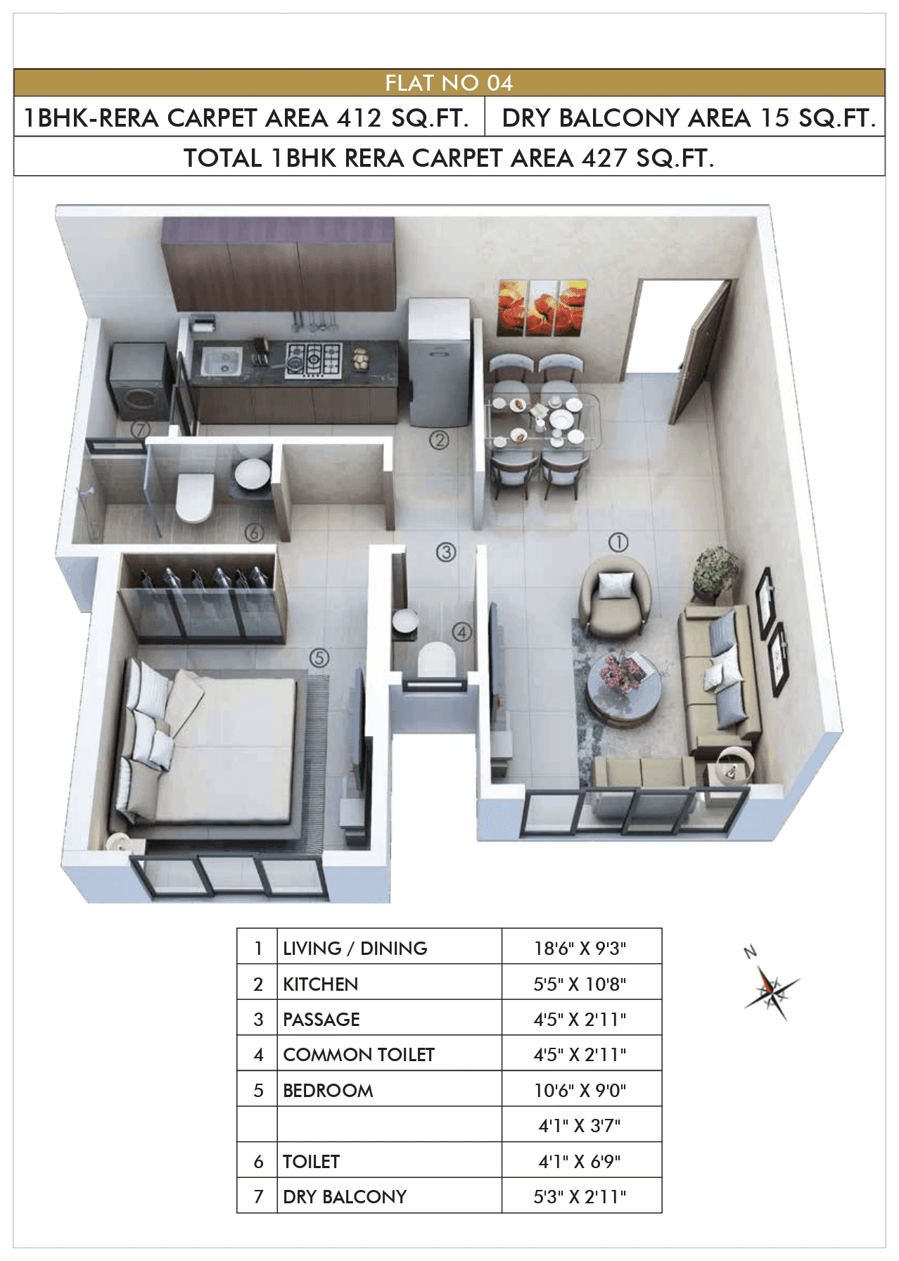 Atmiya Prime Centria Unit plan - 427 sq.ft.