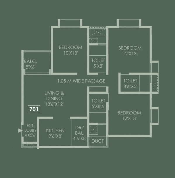 Chakankar Iris View Unit plan - 1044 sq.ft.
