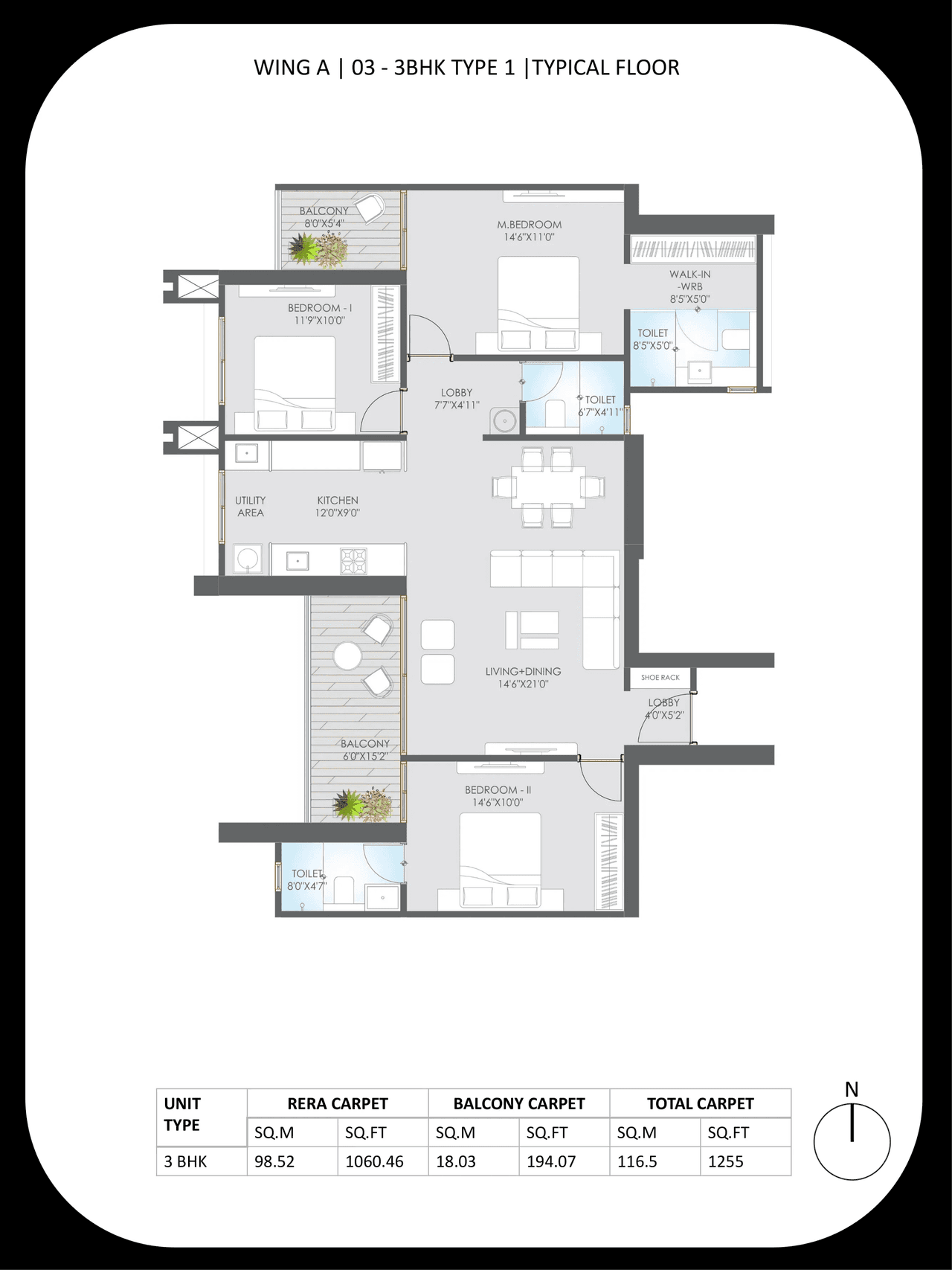 Binary Highness Unit plan - 1255 sq.ft.
