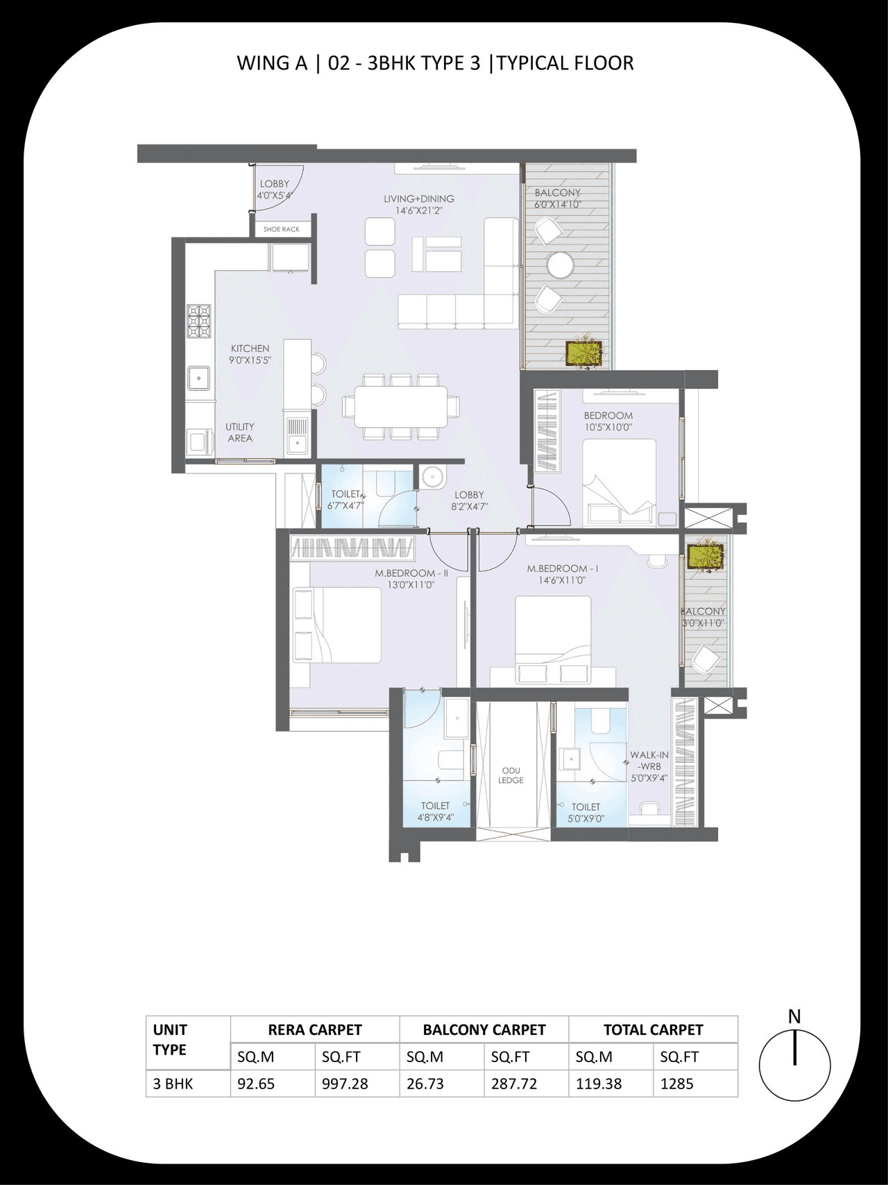 Binary Highness Unit plan - 1285 sq.ft.