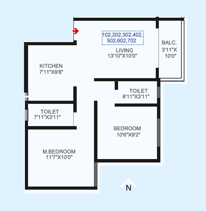 Oshan Vivara Unit plan - 606 sq.ft.