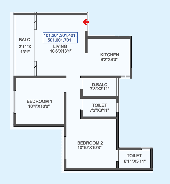 Oshan Vivara Unit plan - 634 sq.ft.