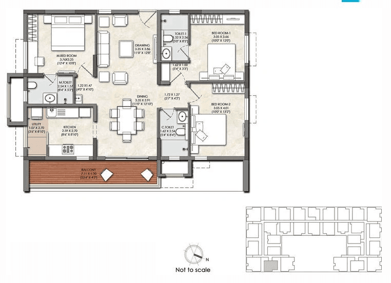 Kalpataru Avante Unit plan - 1190 sq.ft.