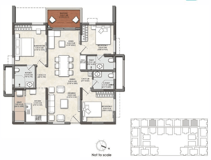 Kalpataru Avante Unit plan - 1300 sq.ft.