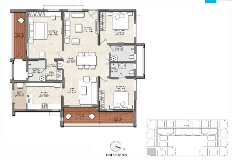 Kalpataru Avante Unit plan - 1600 sq.ft.