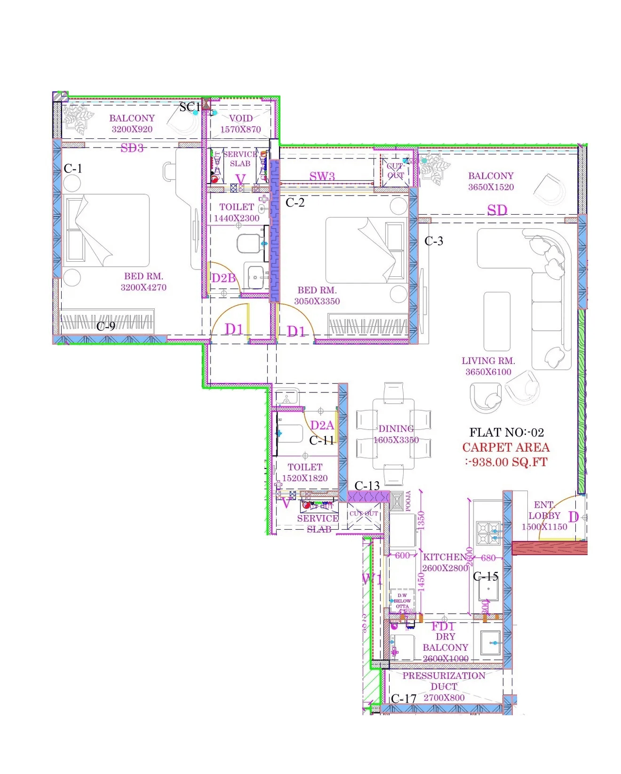 Tulip Avana Unit plan - 938 sq.ft.