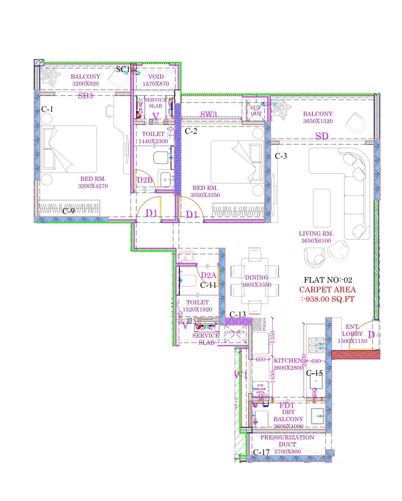 Unit plan - 938 sq.ft.
