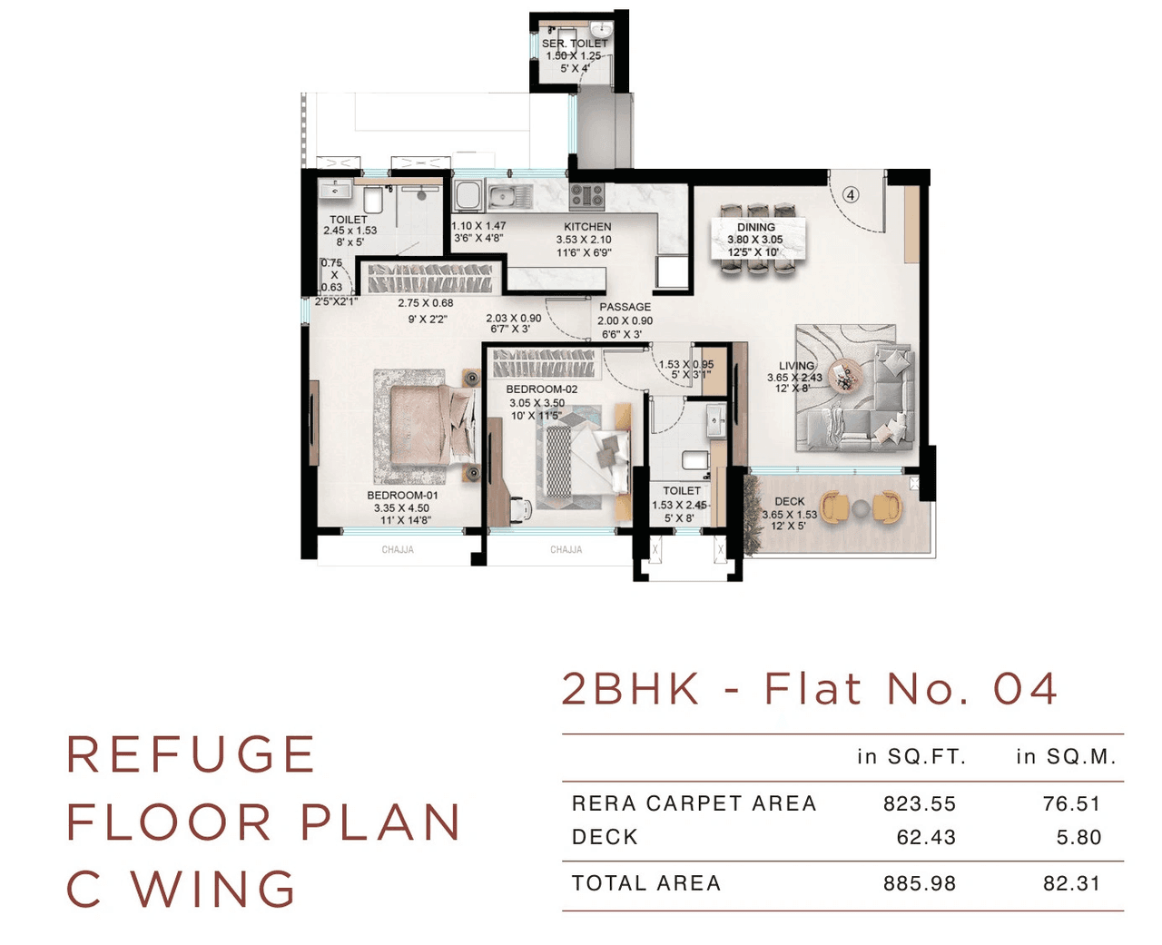 Nahar Chandi Valley Unit plan - 886 sq.ft.
