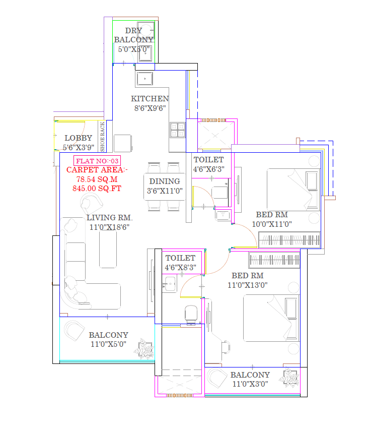 Varma Infinity Evana Unit plan - 845 sq.ft.