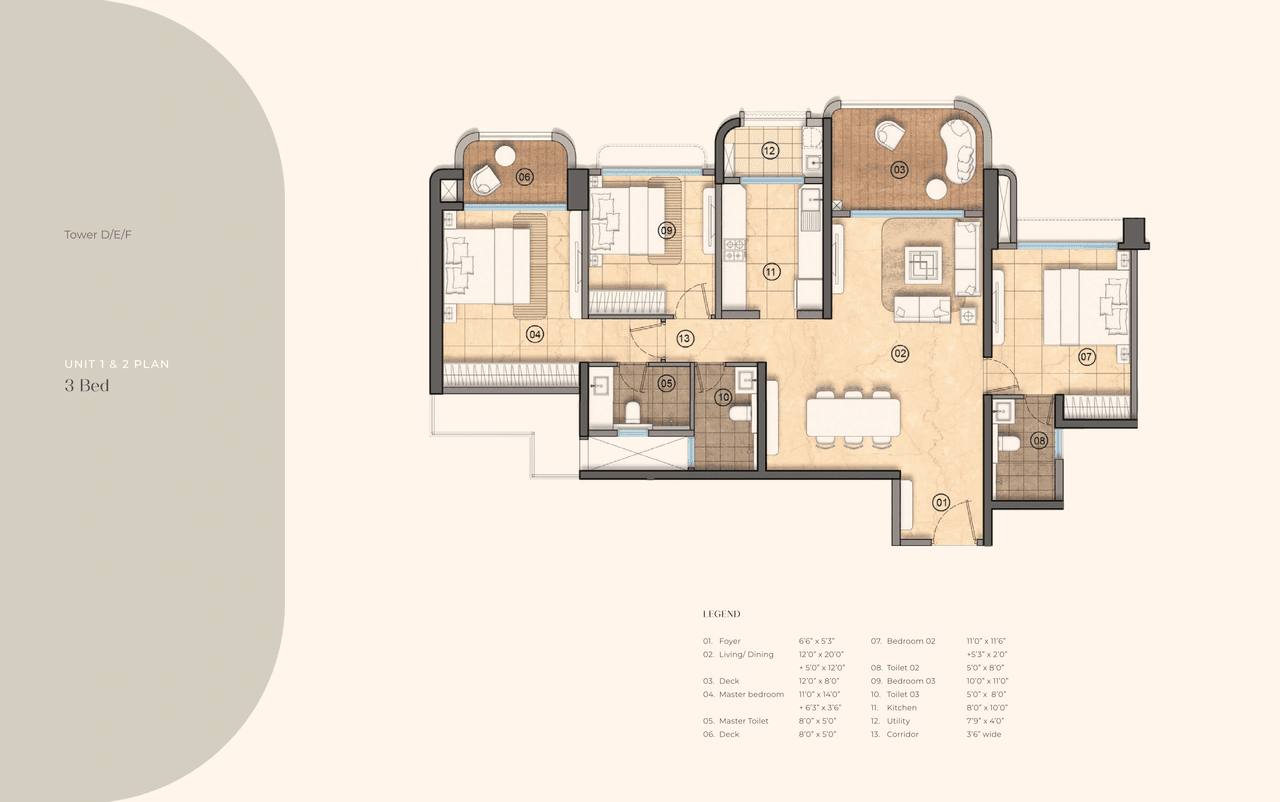 Lodha Elanza Unit plan - 1232 sq.ft.