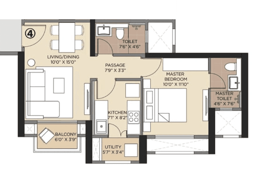 Hiranandani Fortune City Unit plan - 492 sq.ft.