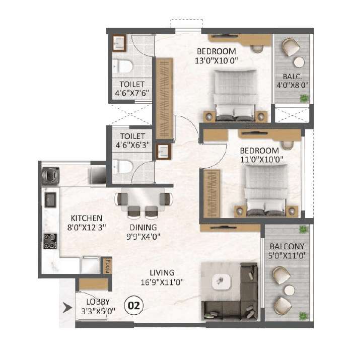 Gaikwad Florio Unit plan - 799 sq.ft.