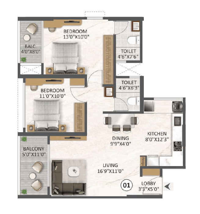 Gaikwad Florio Unit plan - 804 sq.ft.