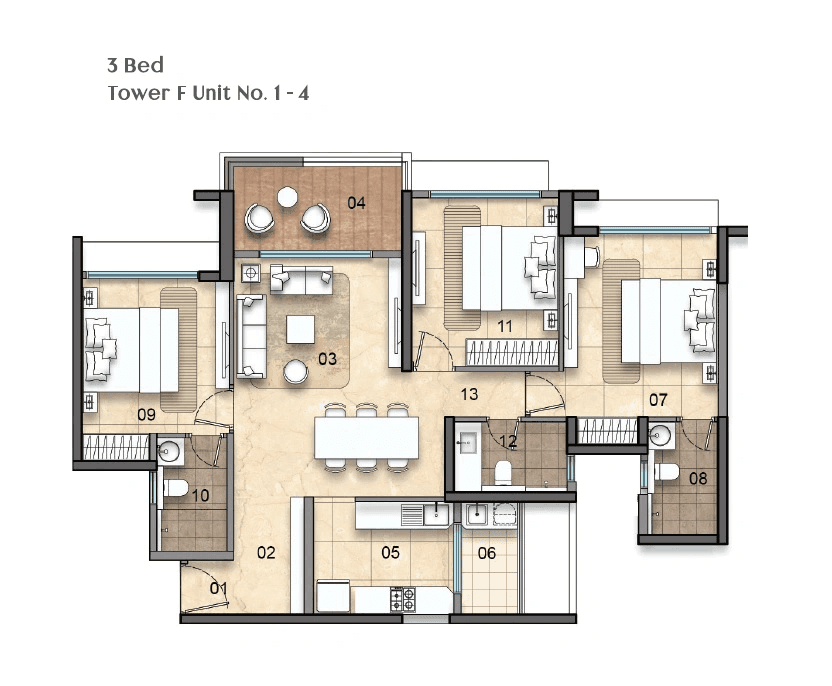 Lodha Haven Unit plan - 1077 sq.ft.