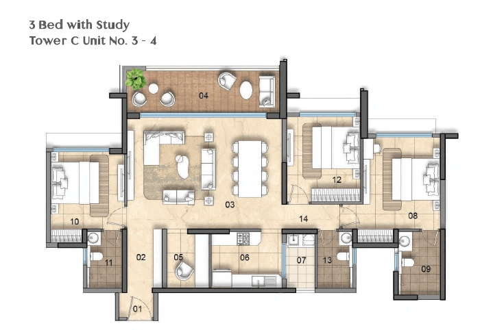 Lodha Haven Unit plan - 1380 sq.ft.