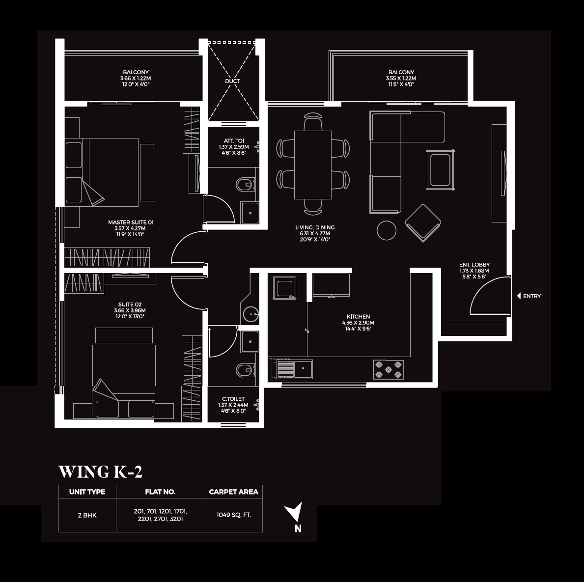 Tayal Envogue 2.0 Unit plan - 1049 sq.ft.