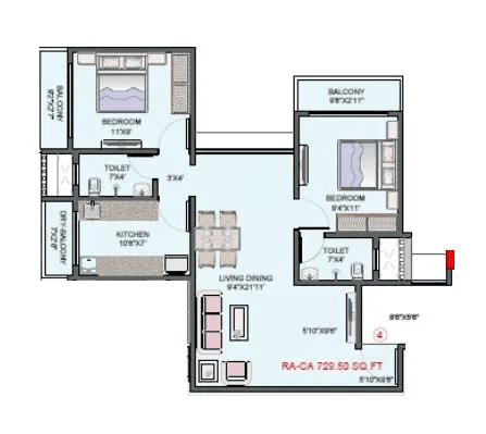 Multi Space Skylark Heights Unit plan - 730 sq.ft.